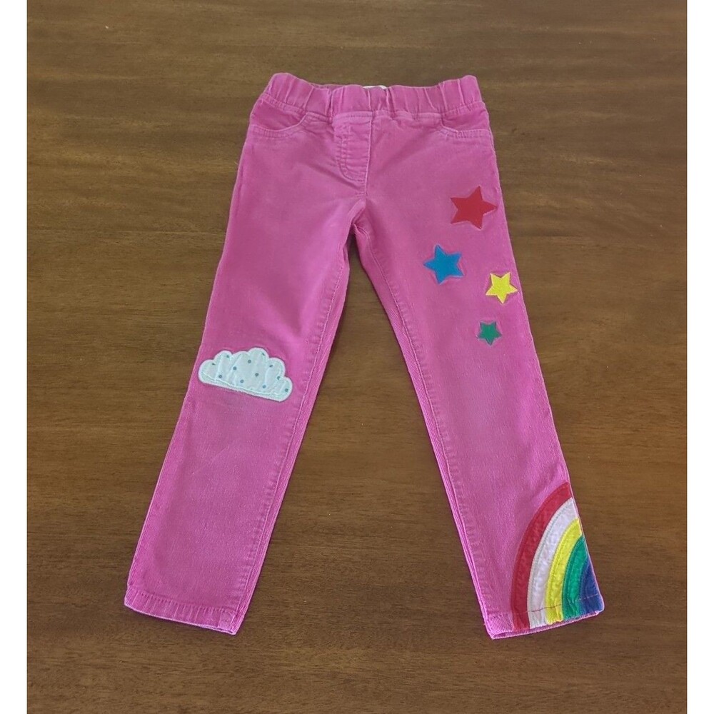 Mini Boden Girl's Hot pink Cord leggings with rainbow applique size 5Y GUC